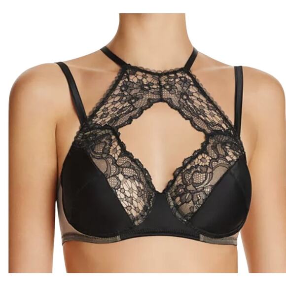 Else Women's 36A Black Yasmin Harness Racerback Underwire Satin Lace Bra - Picture 1 of 6